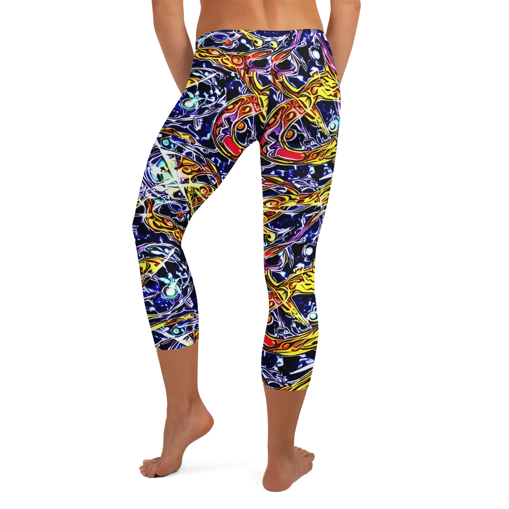 Blue Fire Orbit on Capri Leggings — Back