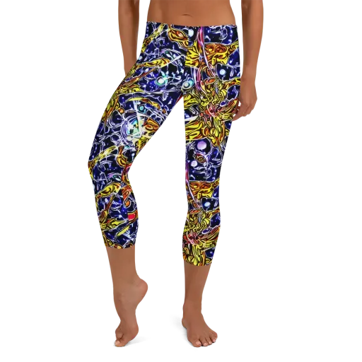 Blue Fire Orbit on a Capri Leggings