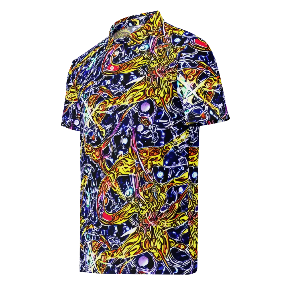 Blue Fire Orbit on Men's Slim Fit Polo Shirt — Left Front