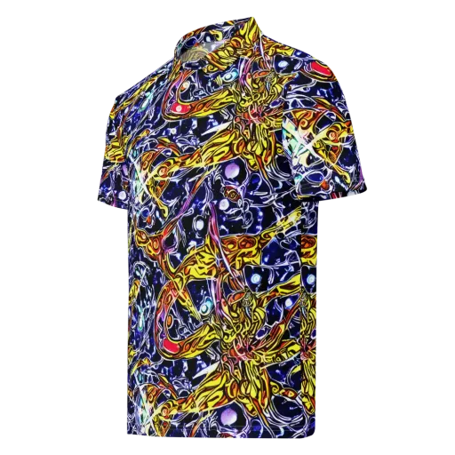 Blue Fire Orbit on a Men's Slim Fit Polo Shirt