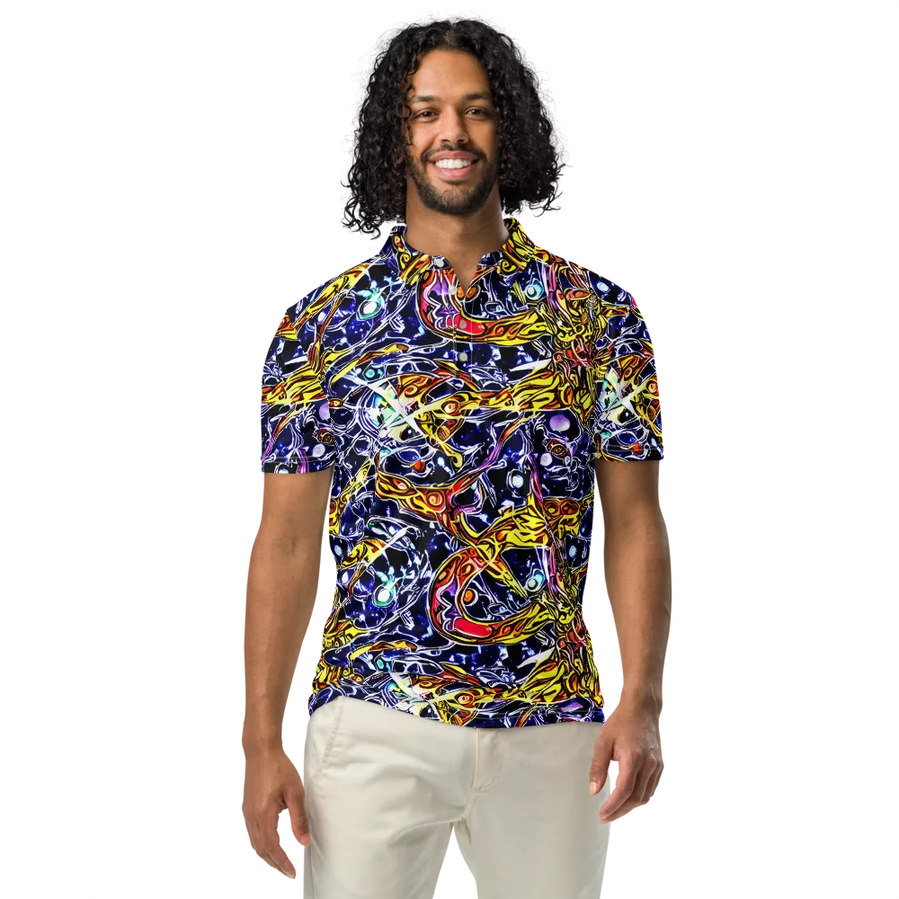 Blue Fire Orbit on Men's Slim Fit Polo Shirt — Front