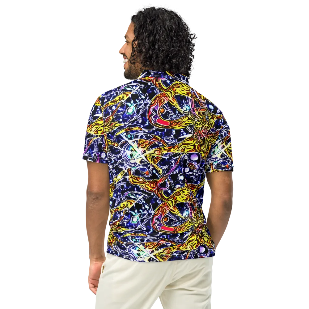 Blue Fire Orbit on Men's Slim Fit Polo Shirt — Back