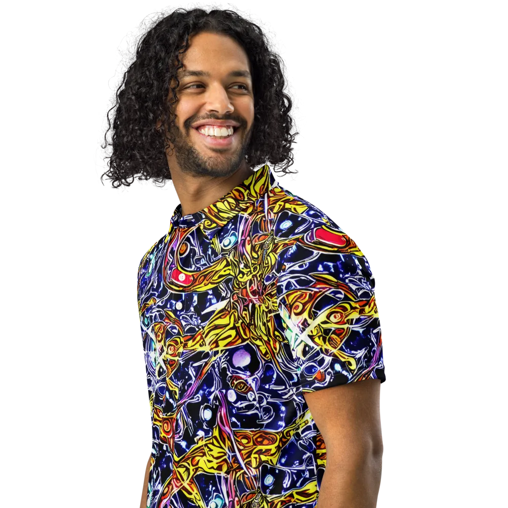 Blue Fire Orbit on Men's Slim Fit Polo Shirt — Left Front