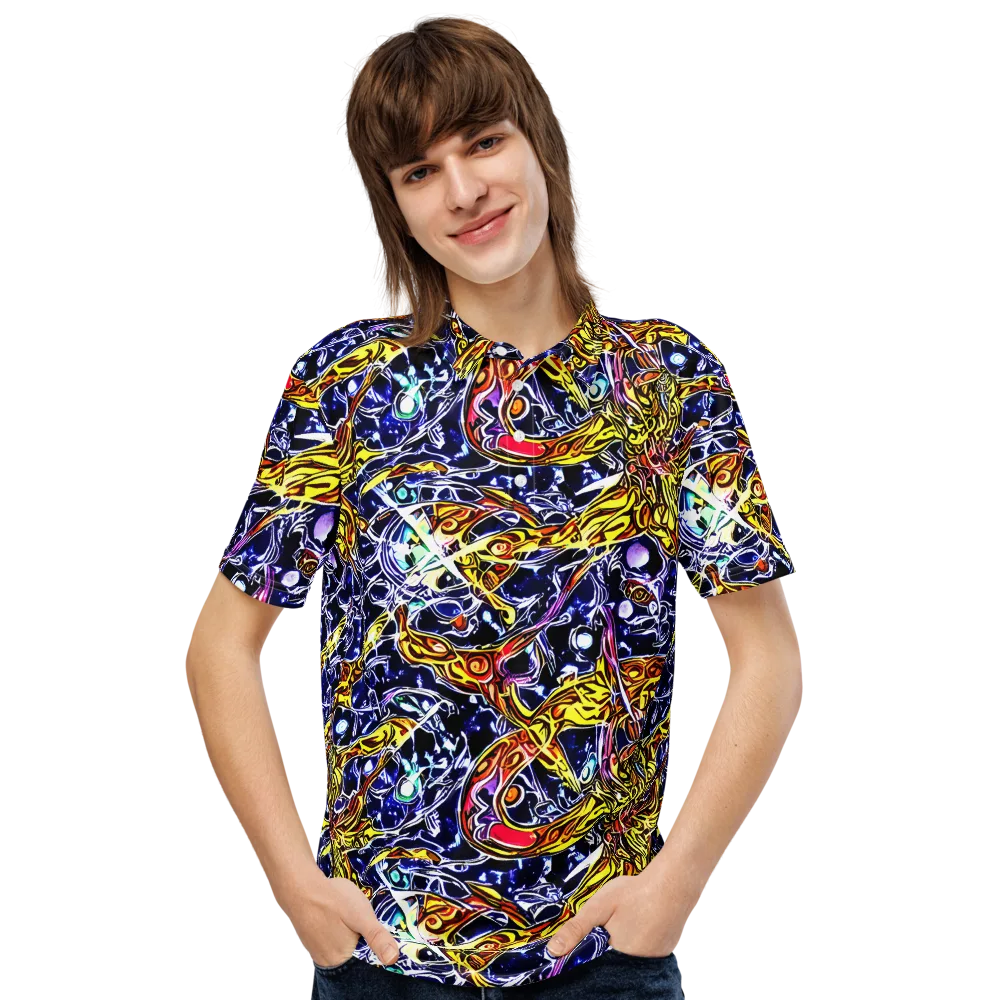 Blue Fire Orbit on Men's Slim Fit Polo Shirt — Front