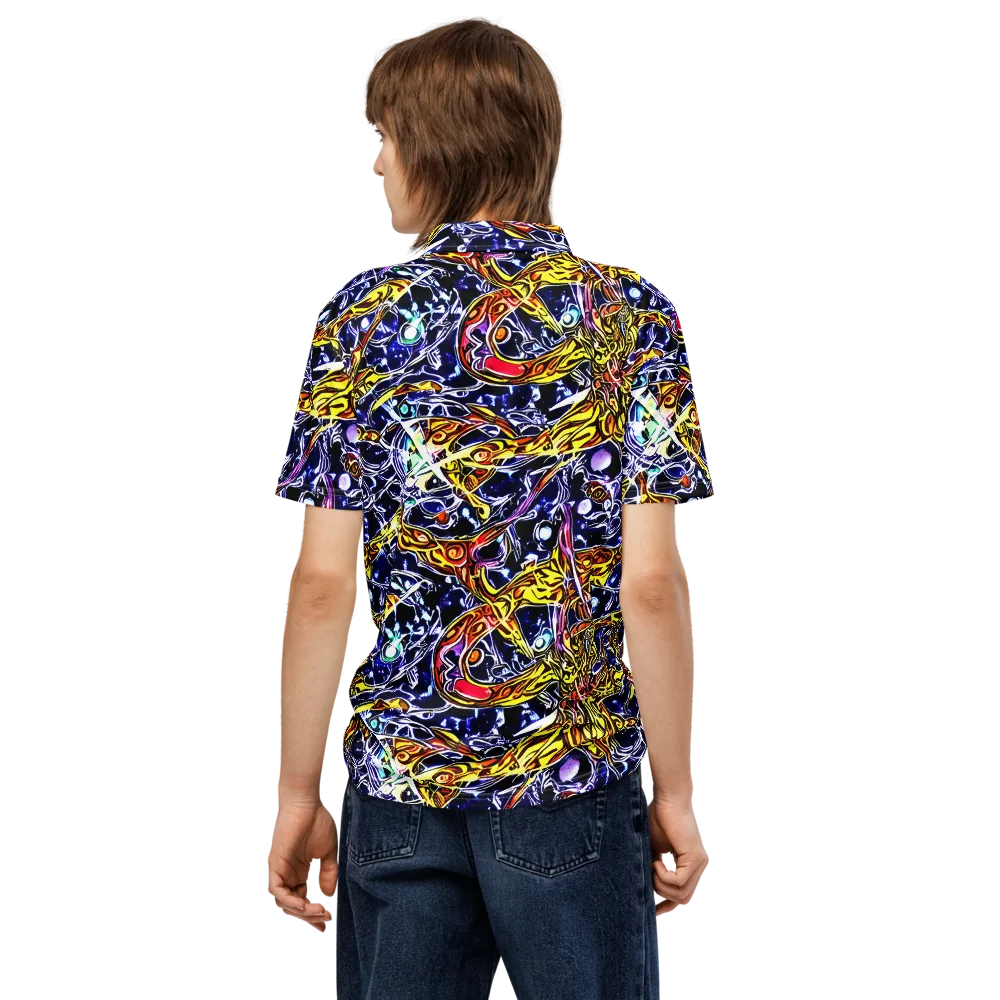 Blue Fire Orbit on Men's Slim Fit Polo Shirt — Back