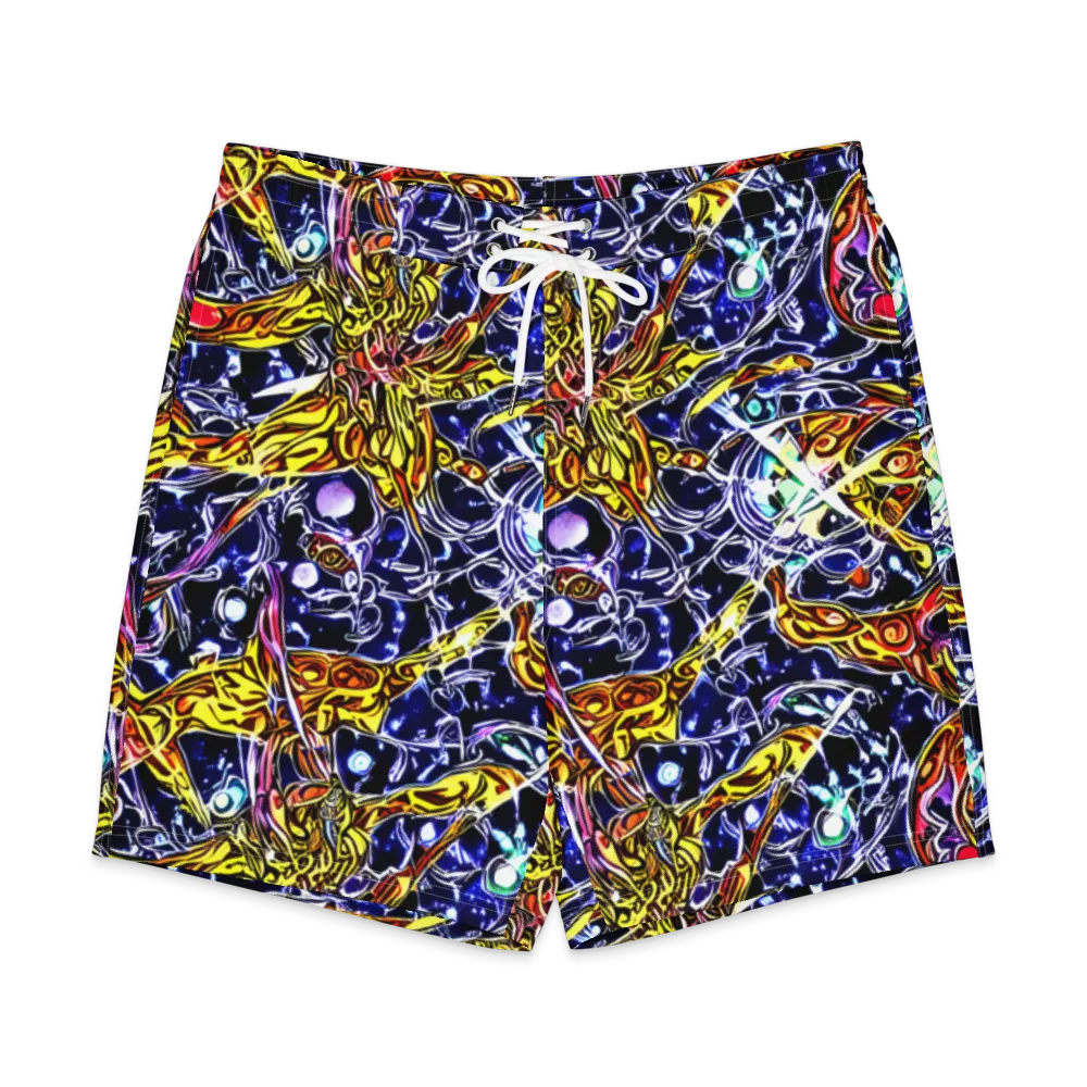 Blue Fire Orbit on Men's Board Shorts — Front