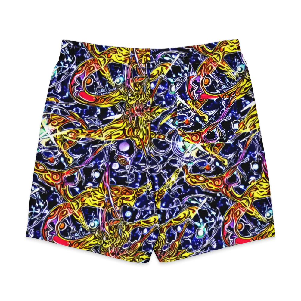 Blue Fire Orbit on Men's Board Shorts — Back