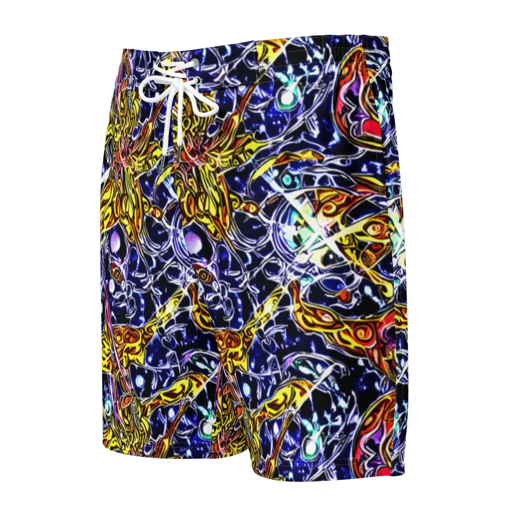 Blue Fire Orbit on Men's Board Shorts — Front