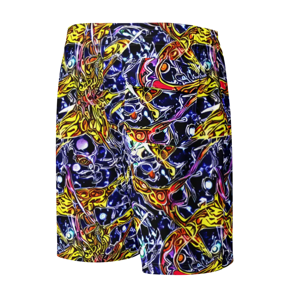 Blue Fire Orbit on Men's Board Shorts — Back
