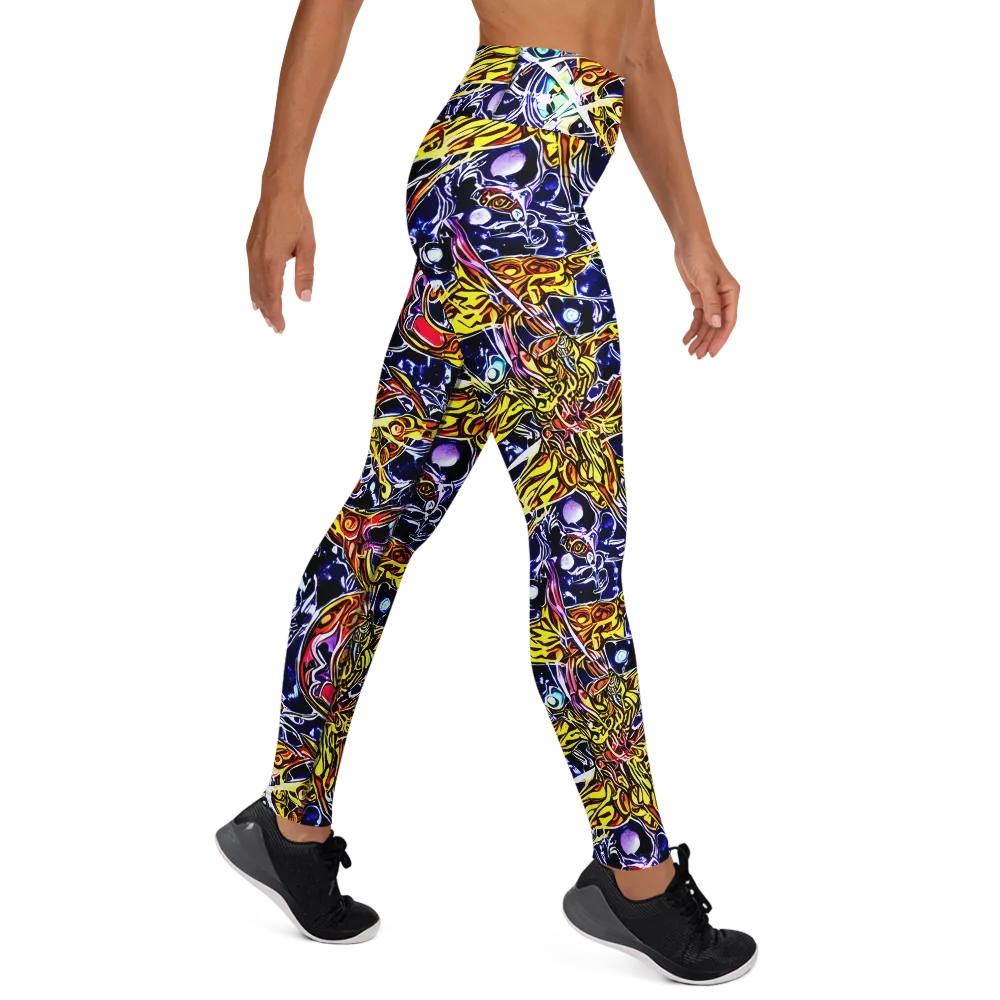 Blue Fire Orbit on Yoga Leggings — Right