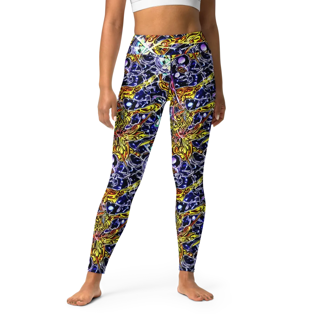 Blue Fire Orbit on Yoga Leggings — Front