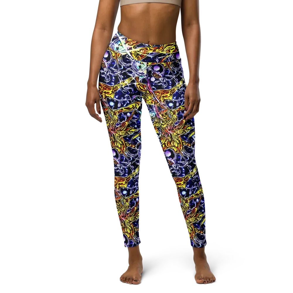 Blue Fire Orbit on Yoga Leggings — Front