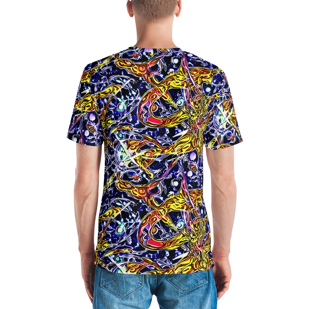 Blue Fire Orbit on Men's Crew Neck T-Shirt — Back
