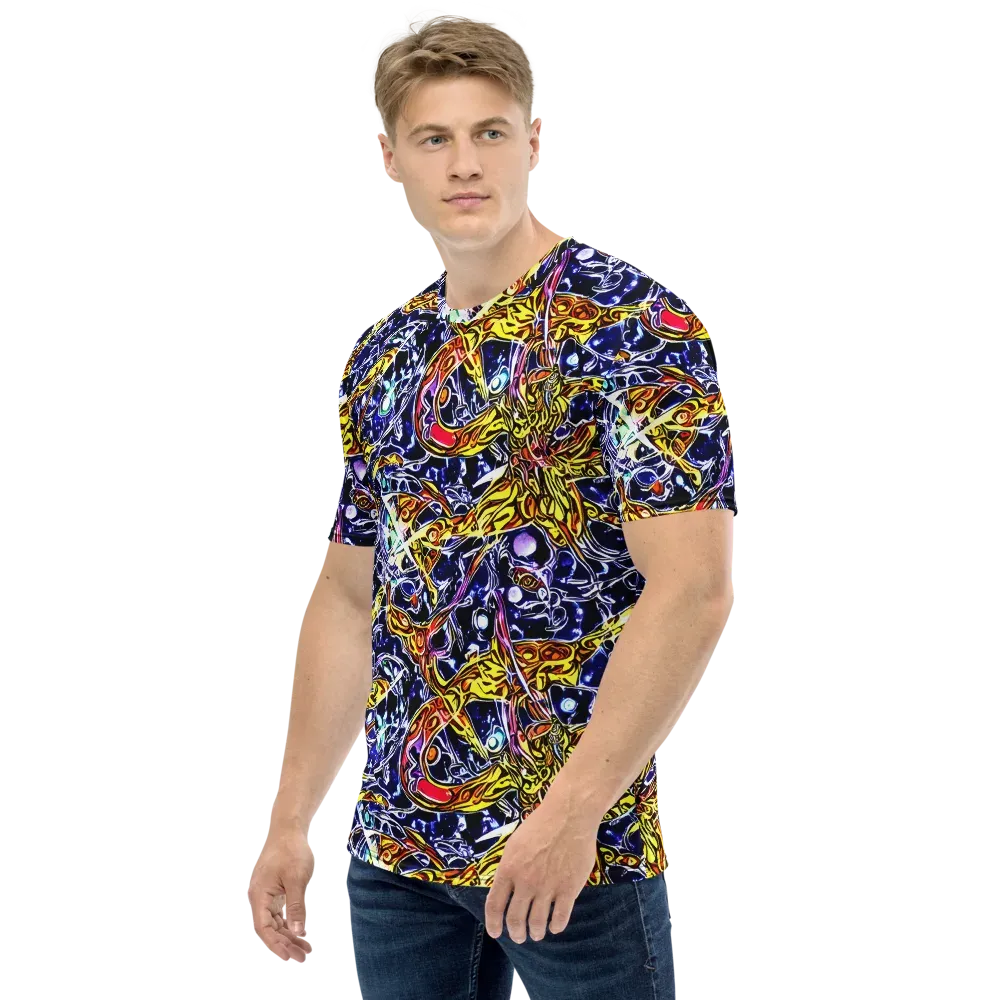 Blue Fire Orbit on Men's Crew Neck T-Shirt — Left