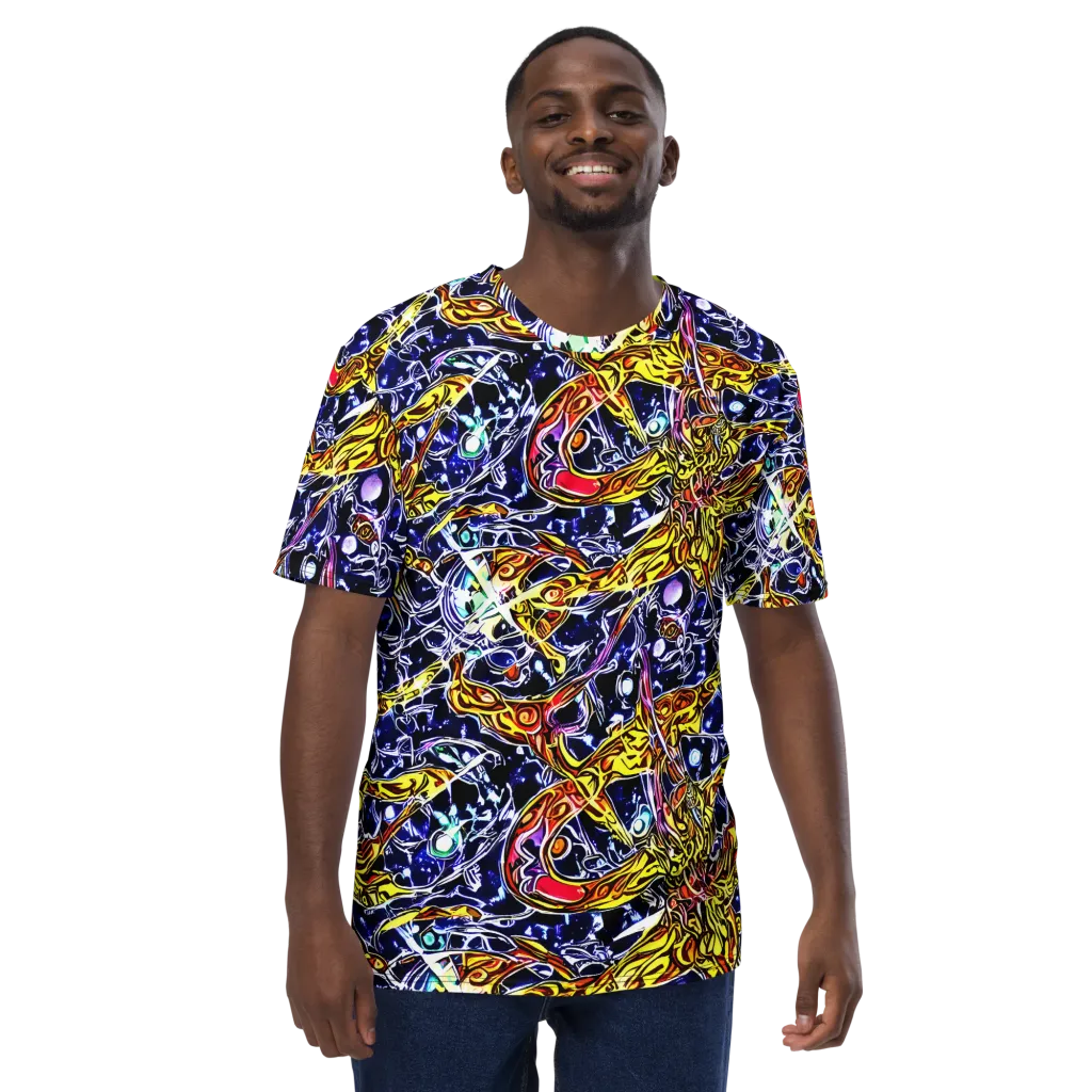 Blue Fire Orbit on Men's Crew Neck T-Shirt — Front