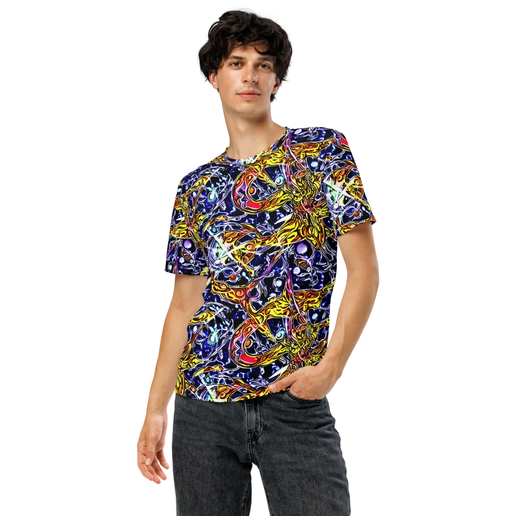 Blue Fire Orbit on Men's Crew Neck T-Shirt — Front