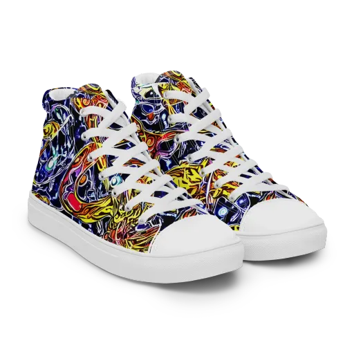 Blue Fire Orbit on a Men's High Top Canvas Shoes