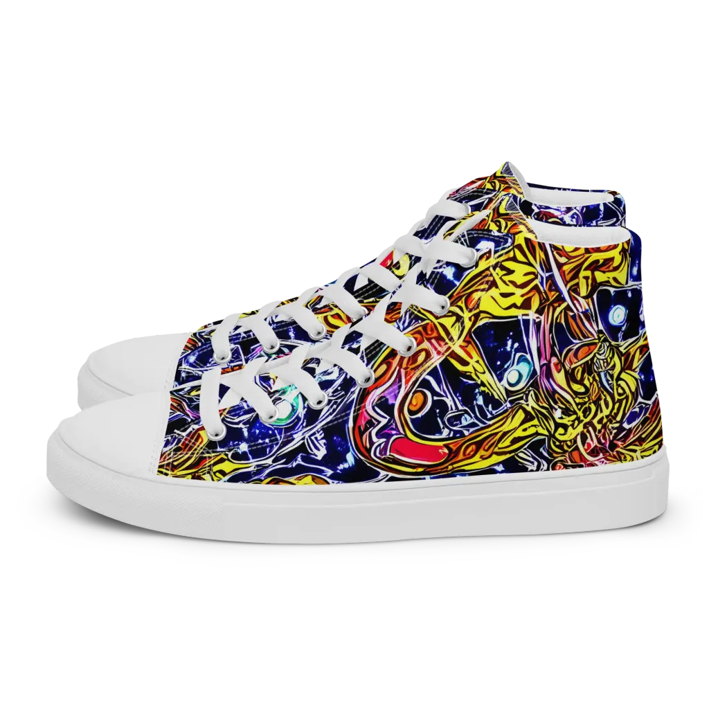 Blue Fire Orbit on Men's High Top Canvas Shoes — Left