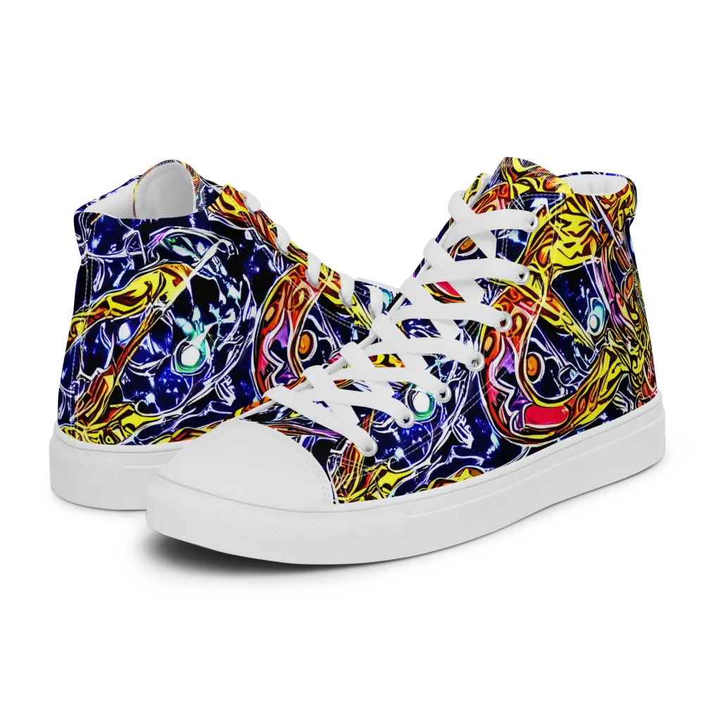 Blue Fire Orbit on Men's High Top Canvas Shoes — Left