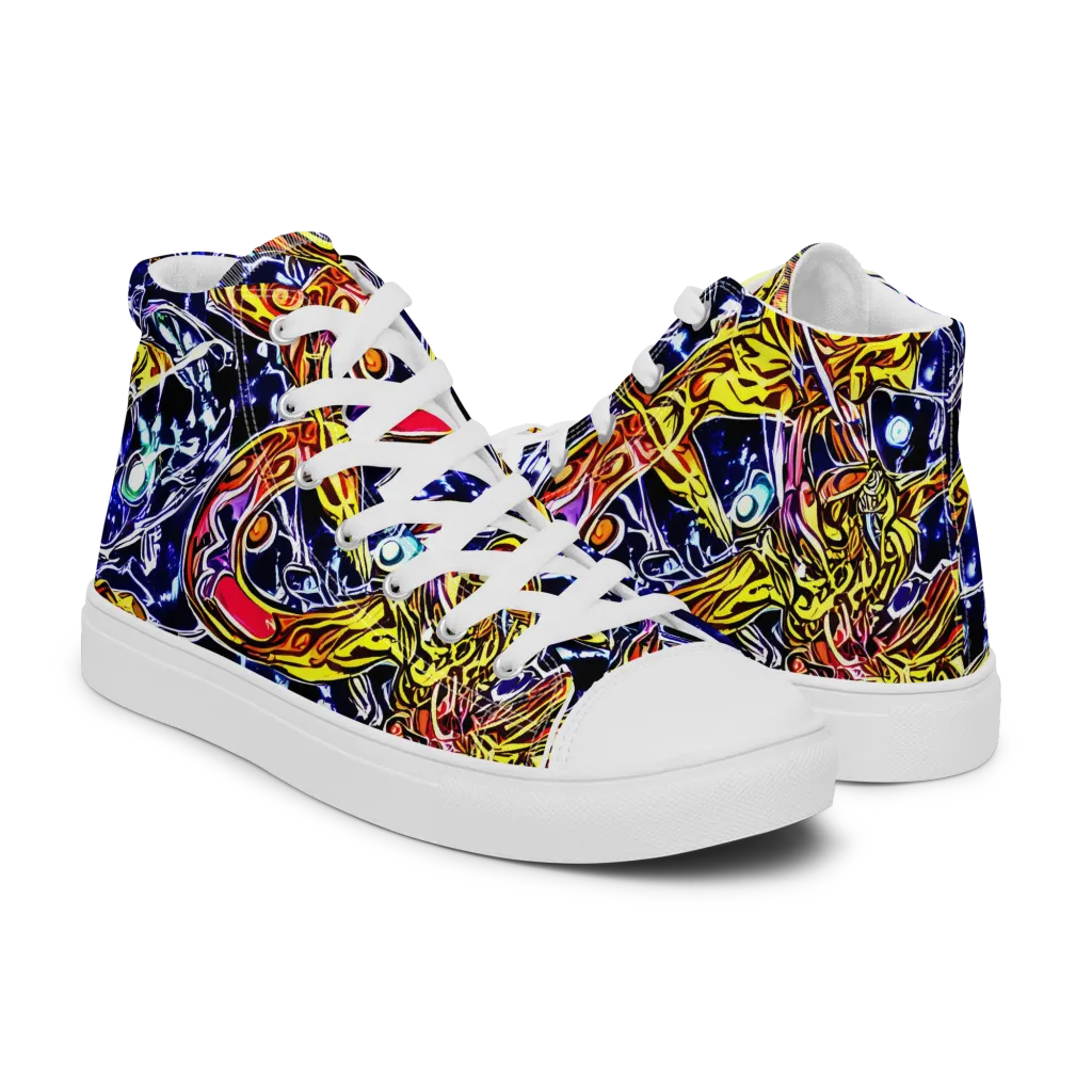 Blue Fire Orbit on Men's High Top Canvas Shoes — Right