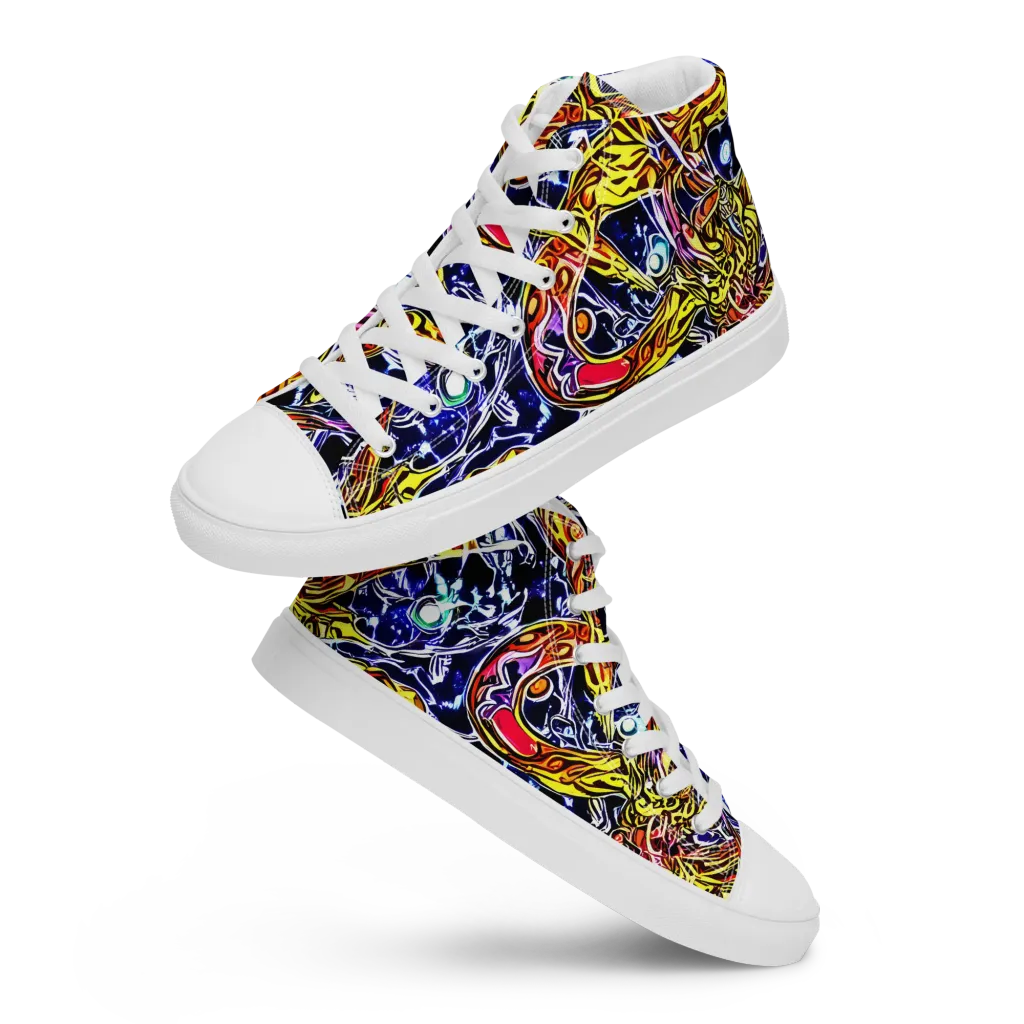 Blue Fire Orbit on Men's High Top Canvas Shoes — Front