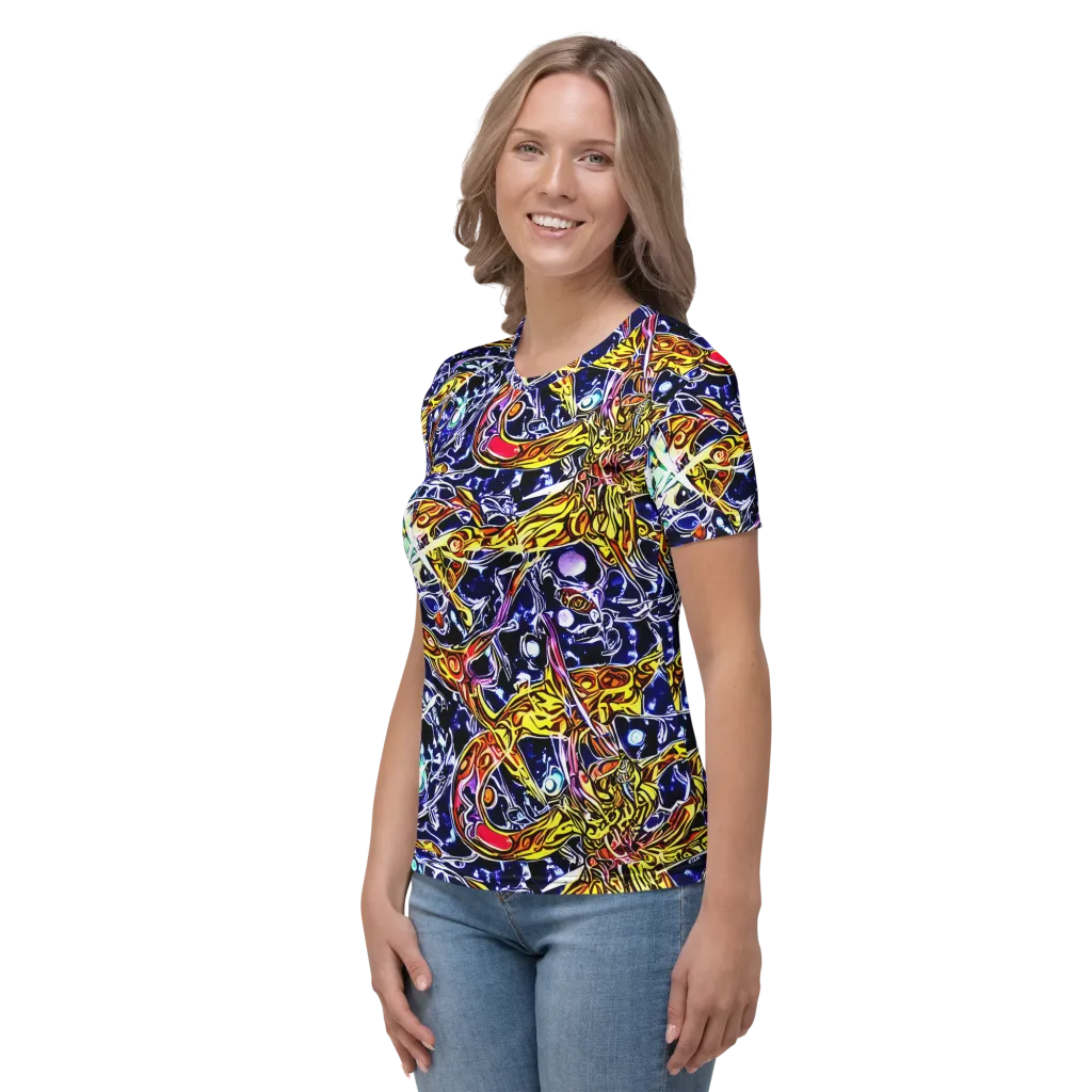 Blue Fire Orbit on Women's Crew Neck T-Shirt — Left