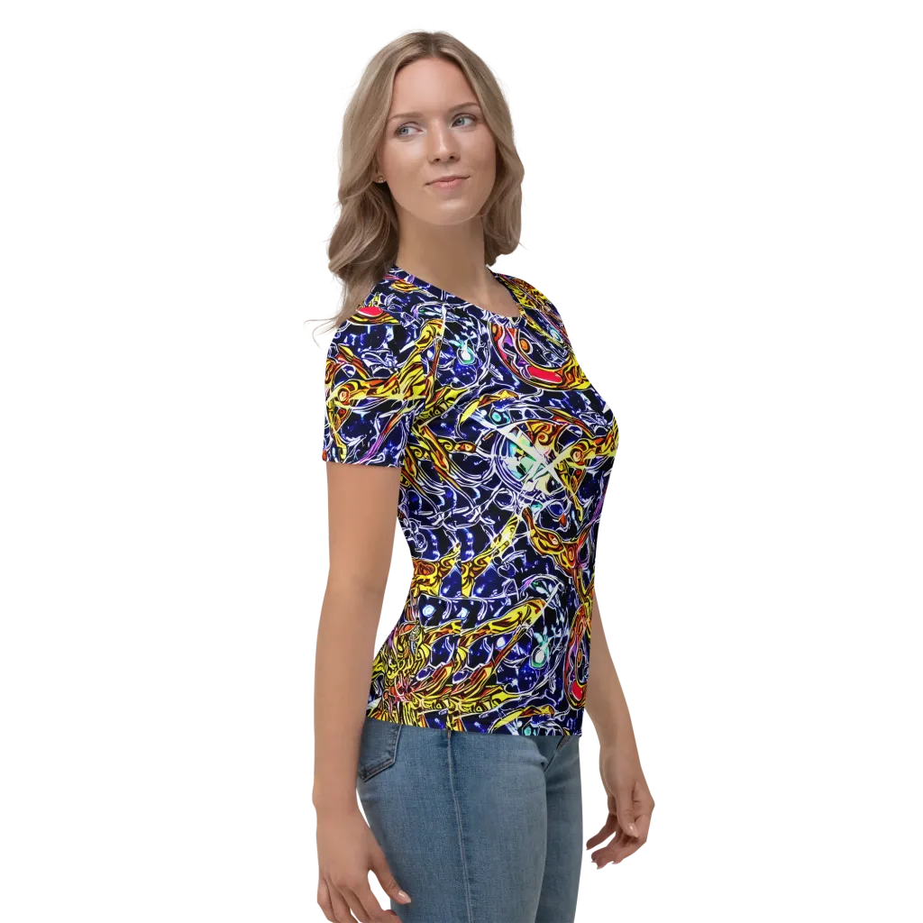 Blue Fire Orbit on Women's Crew Neck T-Shirt — Right