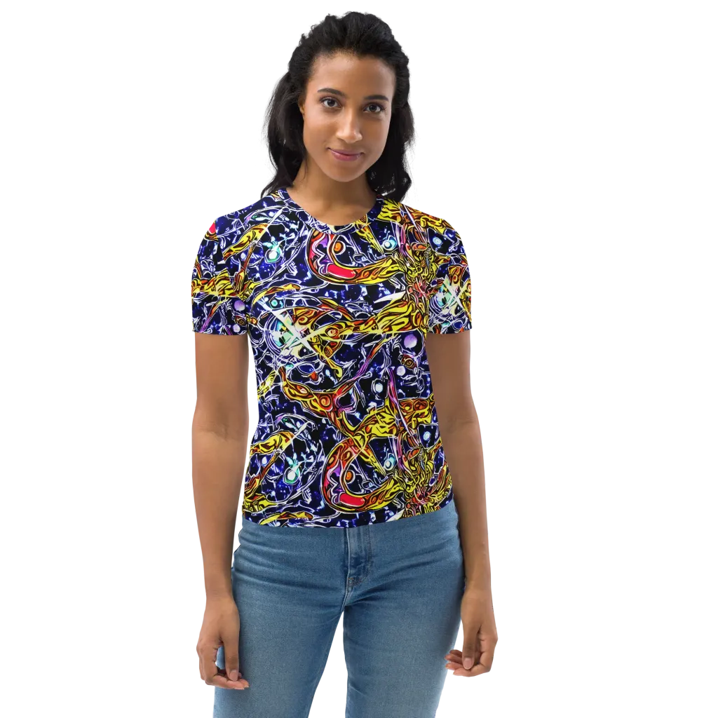 Blue Fire Orbit on Women's Crew Neck T-Shirt — Front