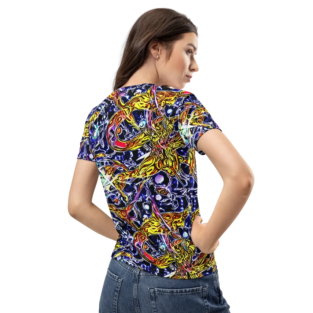 Blue Fire Orbit on Women's Crew Neck T-Shirt — Back