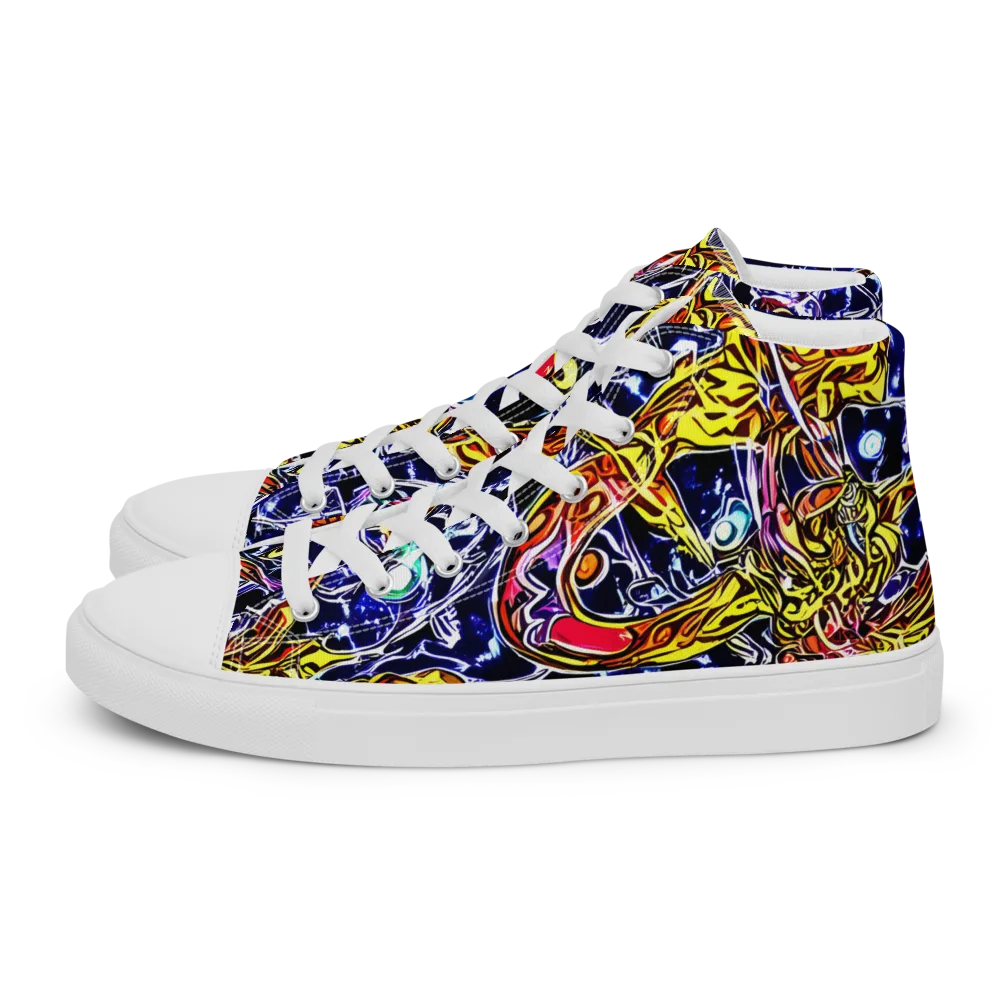 Blue Fire Orbit on Women's High Top Canvas Shoes — Left