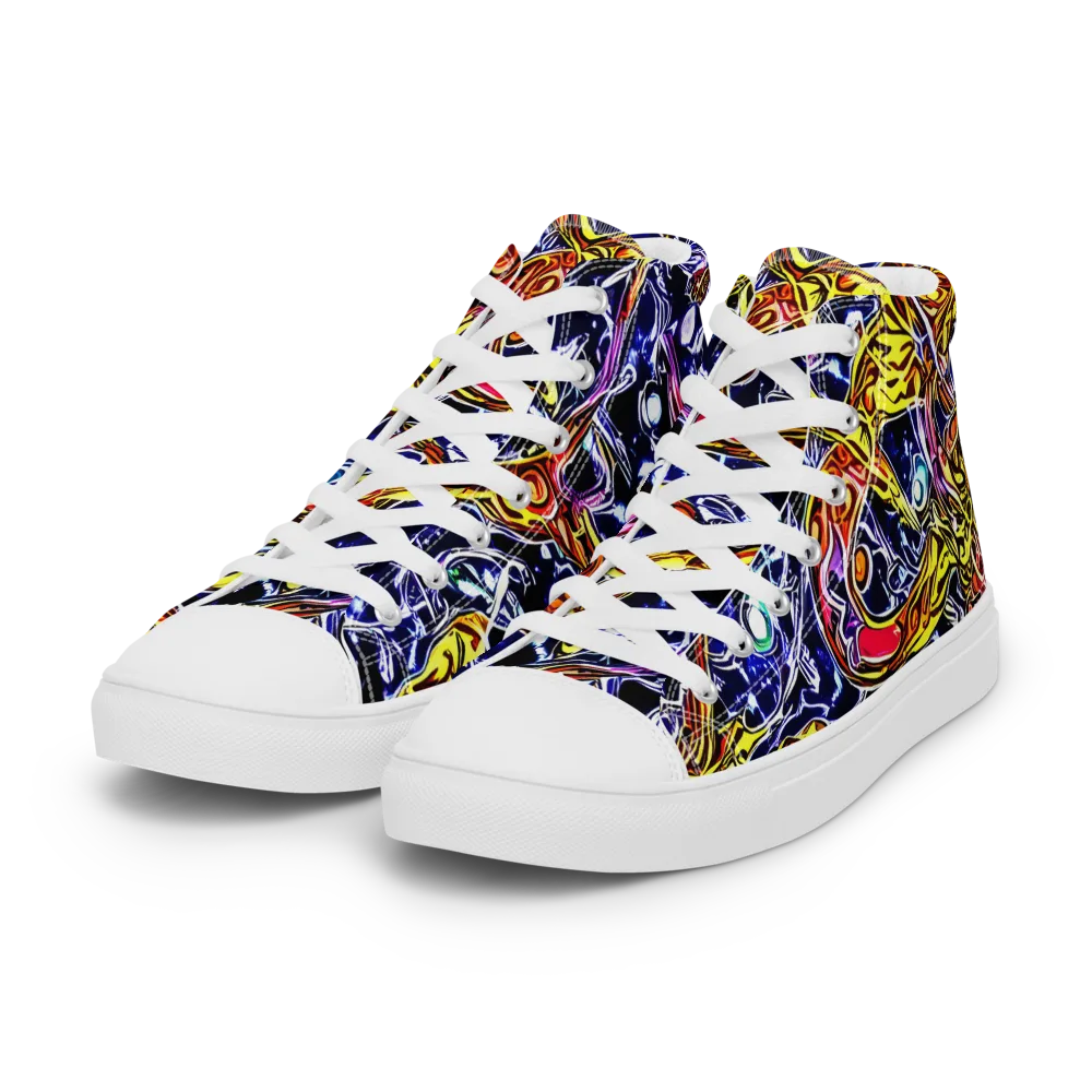 Blue Fire Orbit on Women's High Top Canvas Shoes — Left Front