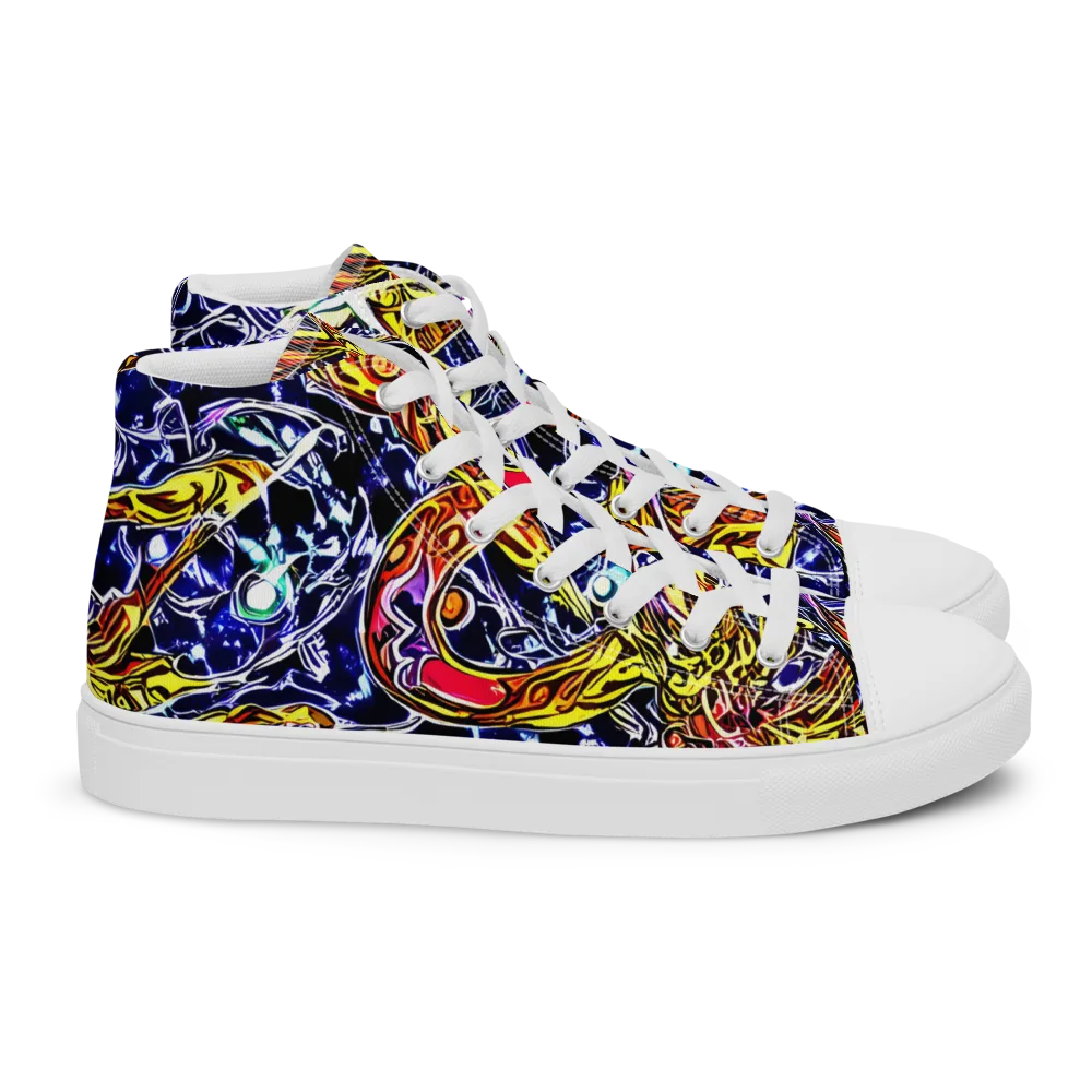 Blue Fire Orbit on Women's High Top Canvas Shoes — Right