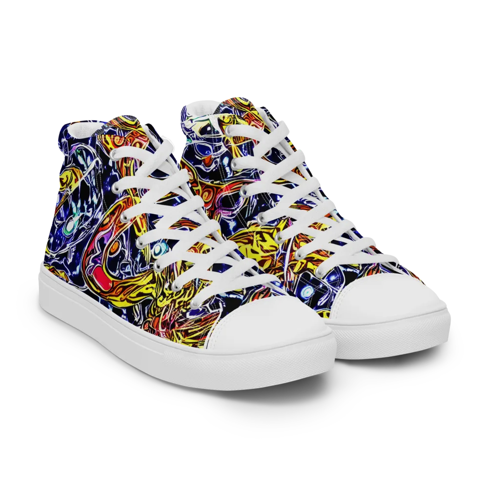 Blue Fire Orbit on Women's High Top Canvas Shoes — Right Front