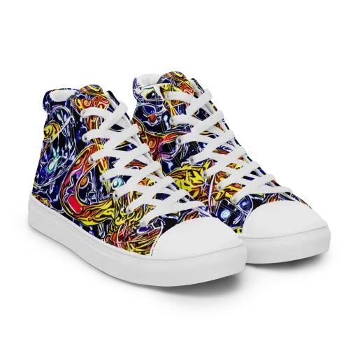 Blue Fire Orbit on a Women's High Top Canvas Shoes