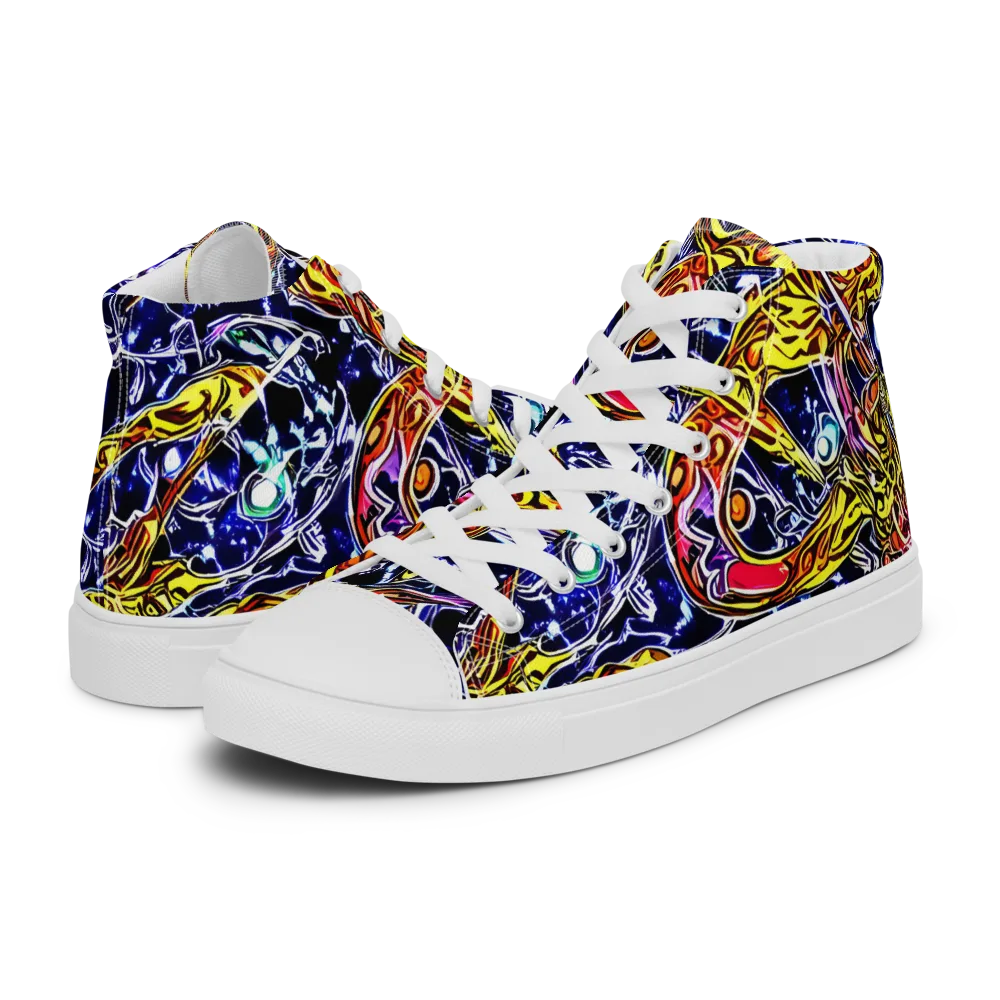 Blue Fire Orbit on Women's High Top Canvas Shoes — Left