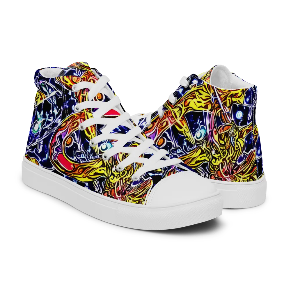 Blue Fire Orbit on Women's High Top Canvas Shoes — Right