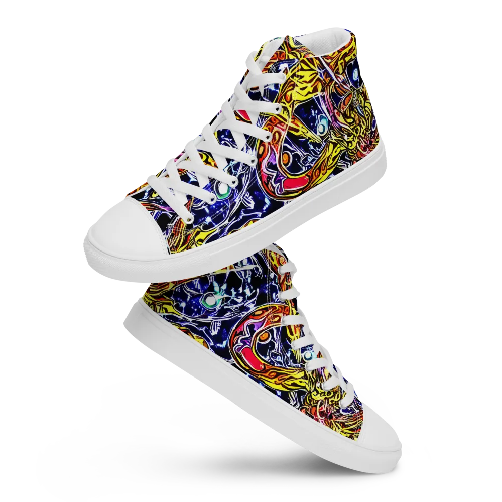 Blue Fire Orbit on Women's High Top Canvas Shoes — Front