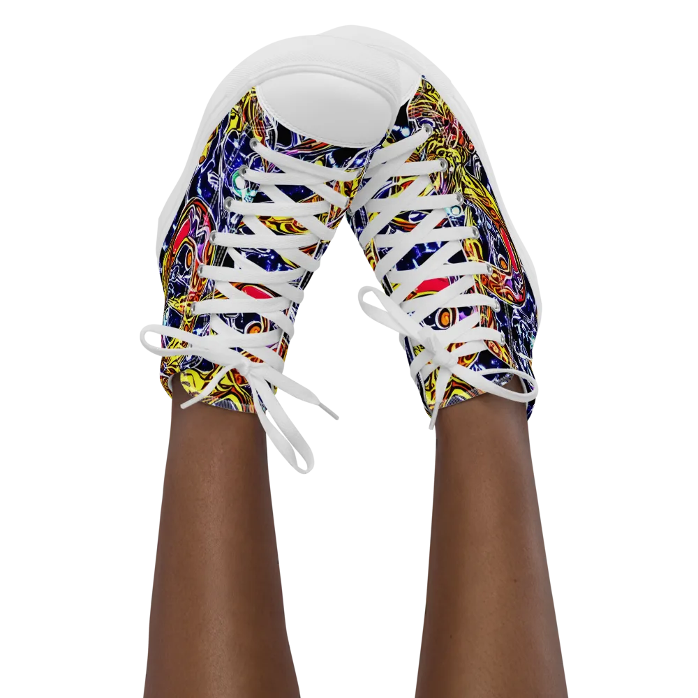 Blue Fire Orbit on Women's High Top Canvas Shoes — Front