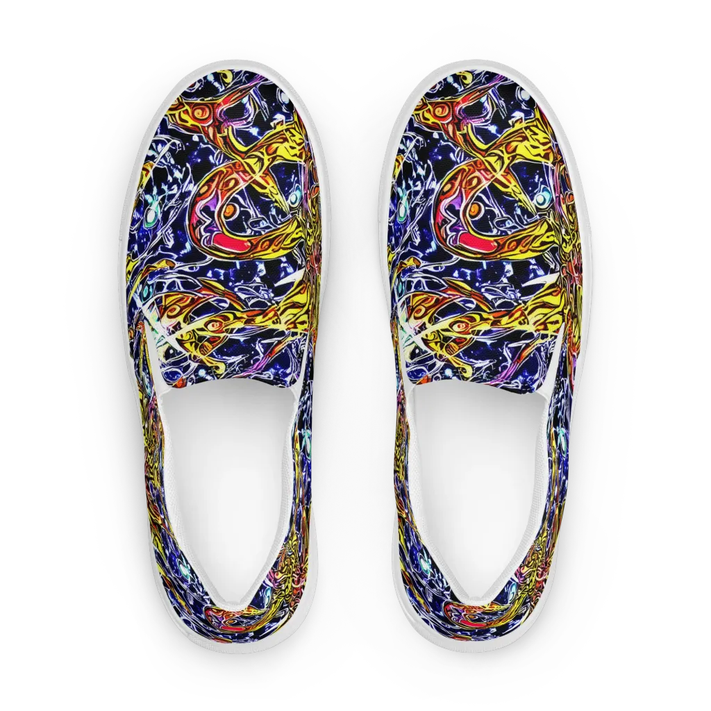 Blue Fire Orbit on Men's Slip-On Canvas Shoes — Front