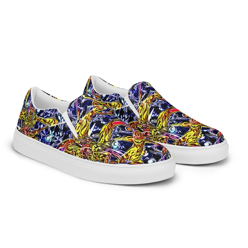 Blue Fire Orbit on Men's Slip-On Canvas Shoes — Right Front