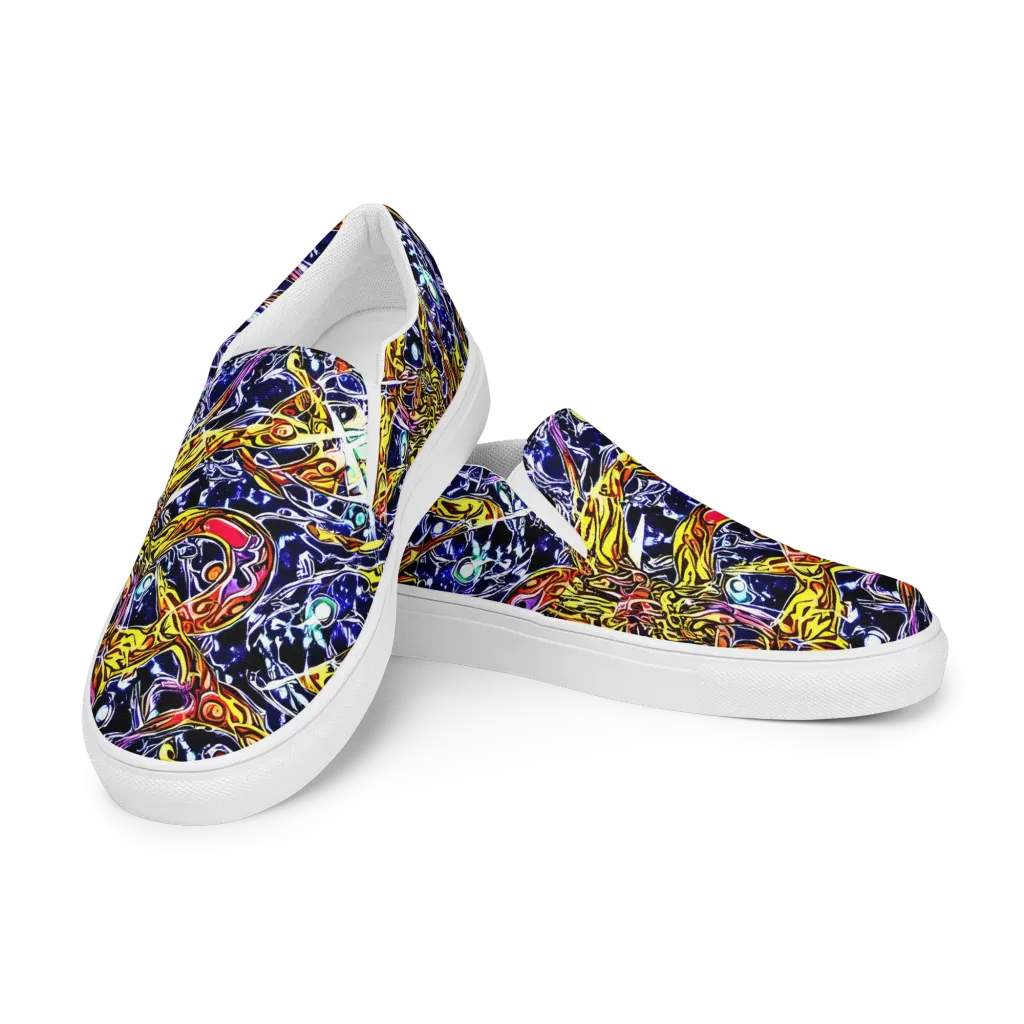 Blue Fire Orbit on Men's Slip-On Canvas Shoes — Left Front