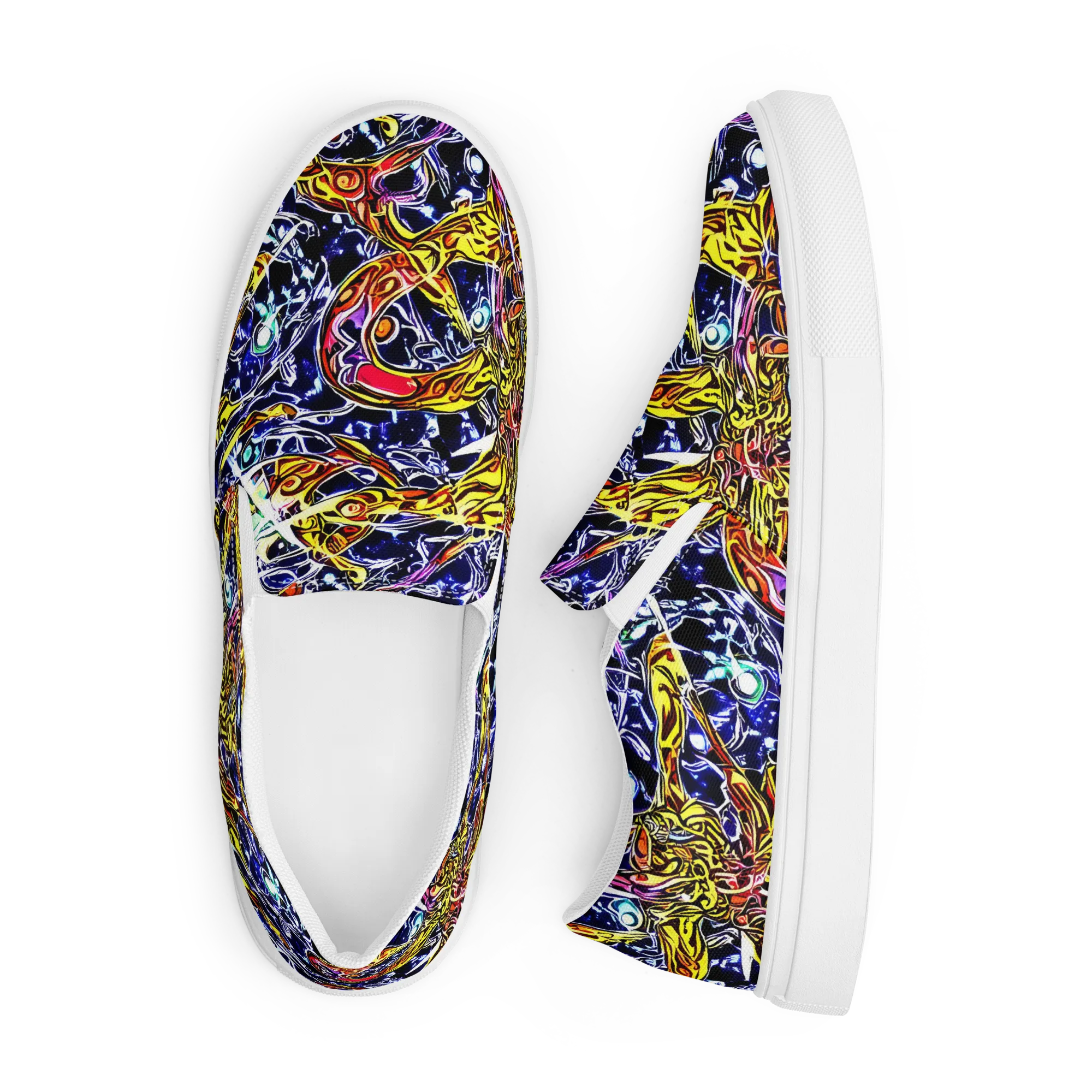 Blue Fire Orbit on Men's Slip-On Canvas Shoes — Front