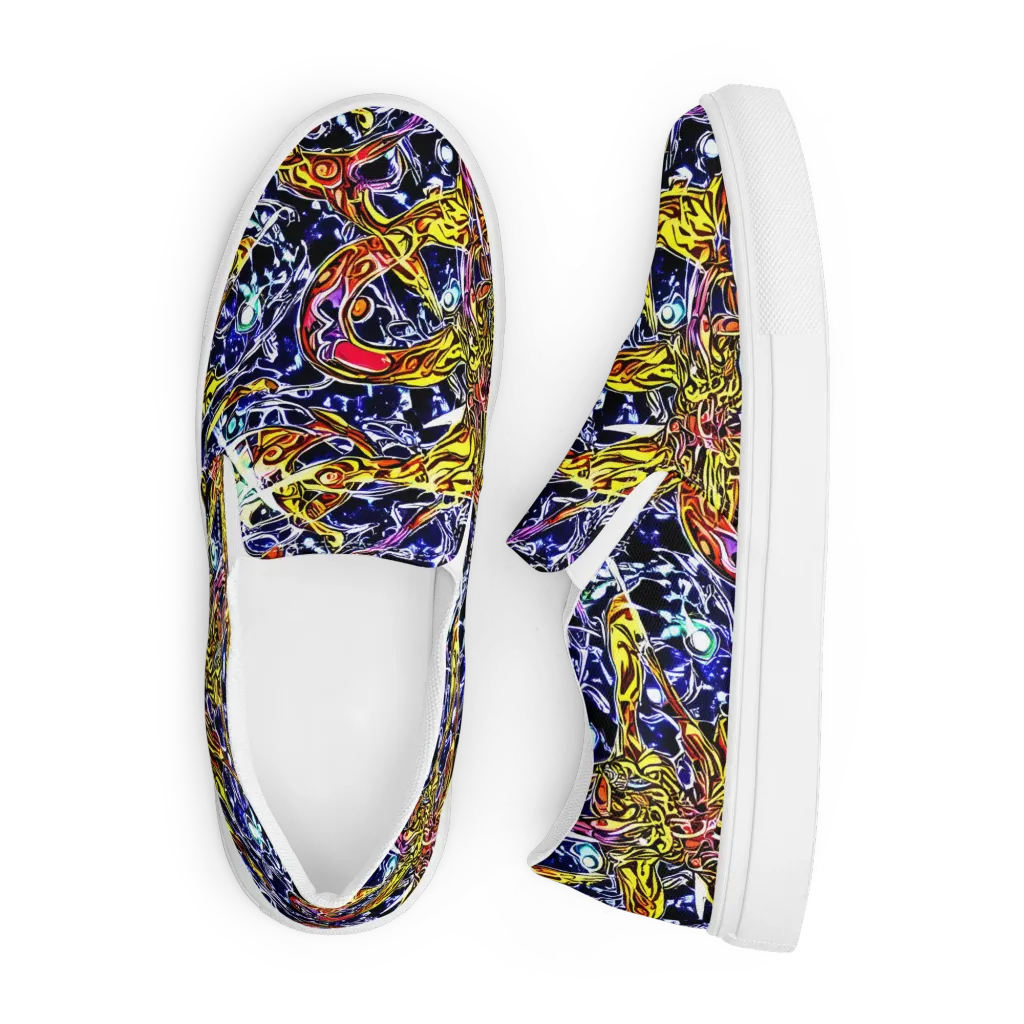 Blue Fire Orbit on Men's Slip-On Canvas Shoes — Front