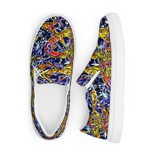 Blue Fire Orbit on a Men's Slip-On Canvas Shoes