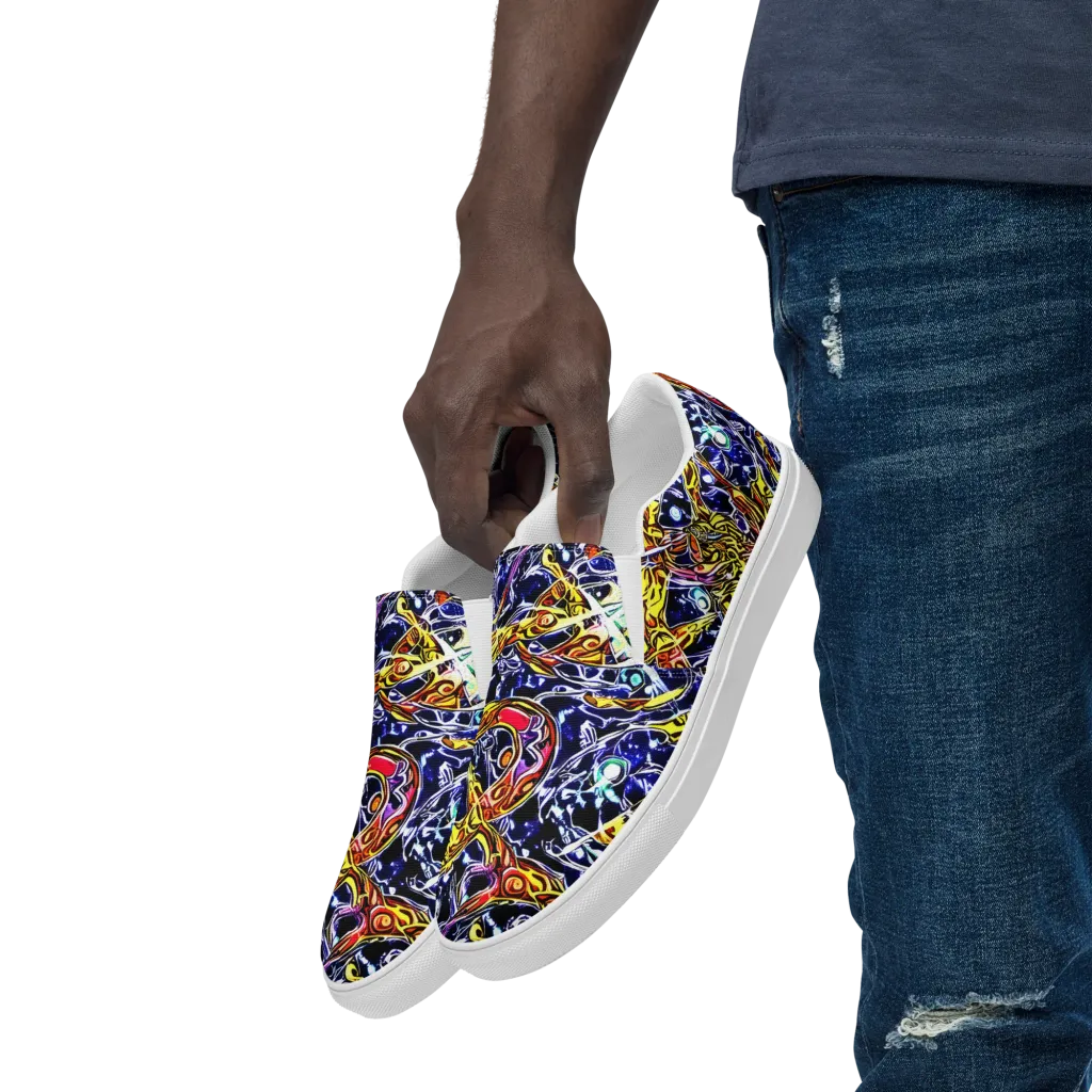 Blue Fire Orbit on Men's Slip-On Canvas Shoes — Left Front