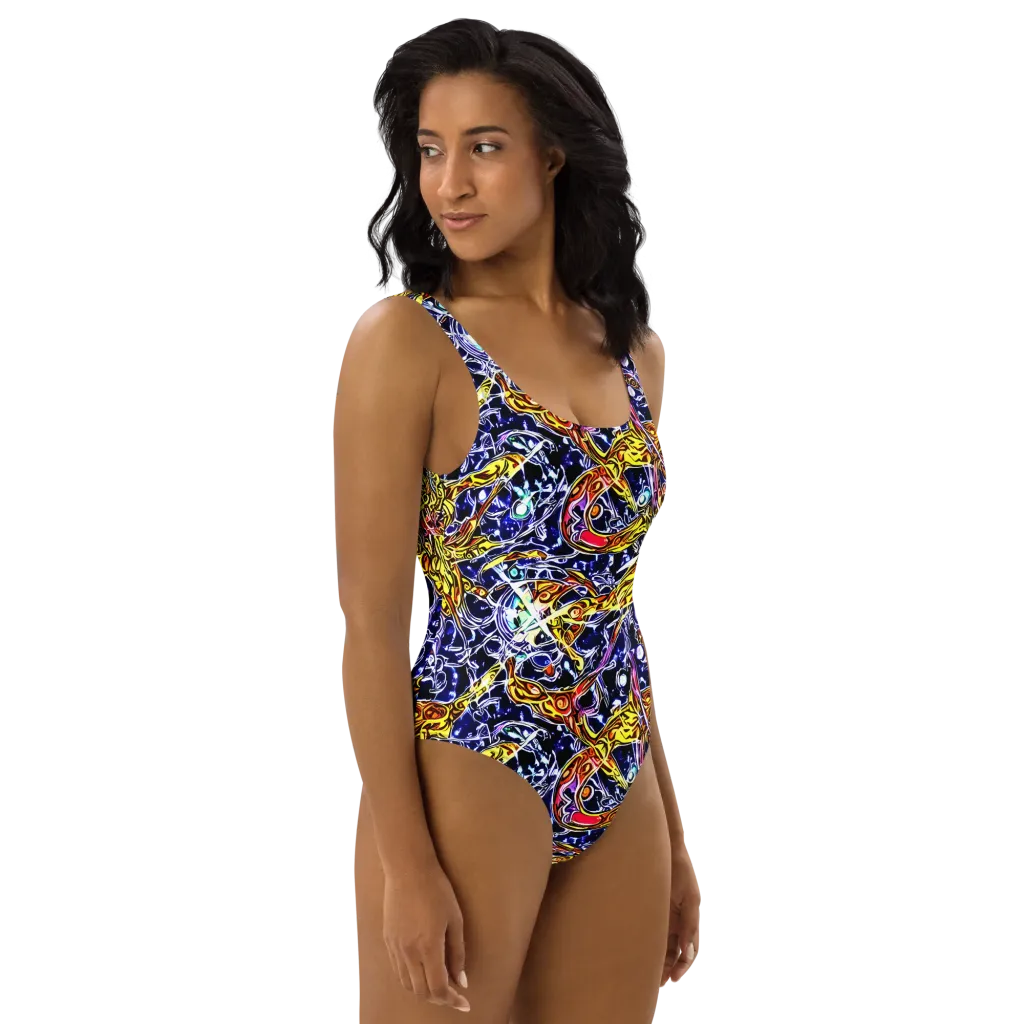 Blue Fire Orbit on One-Piece Swimsuit — Right