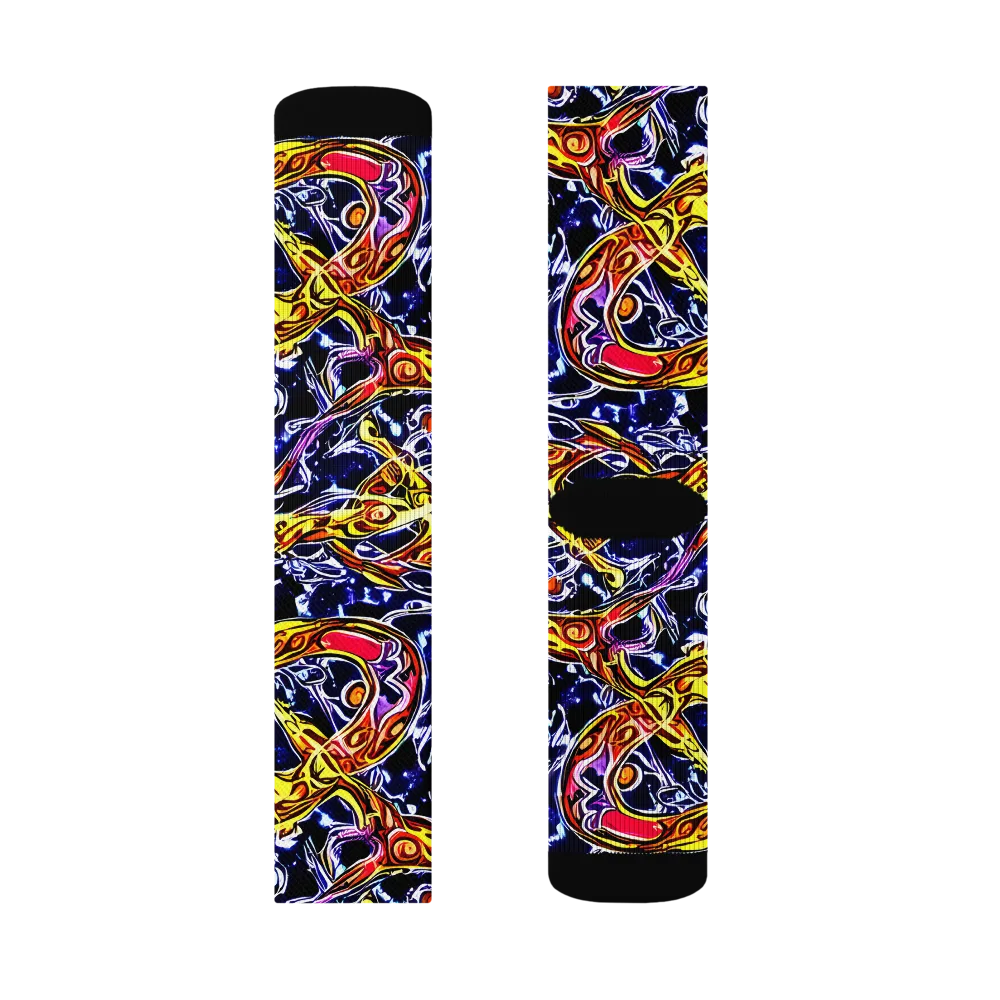Blue Fire Orbit on Socks — Left Sock