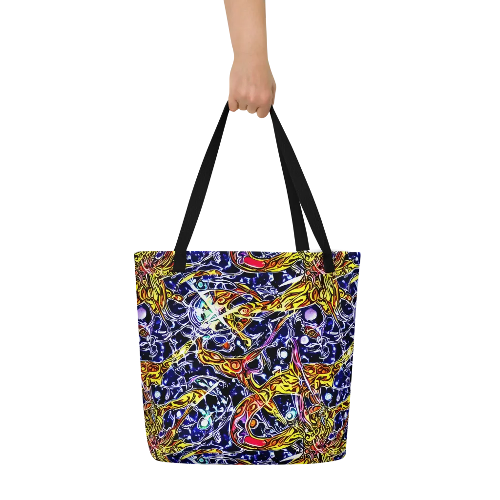 Blue Fire Orbit on Large Tote Bag W/ Pocket — Front