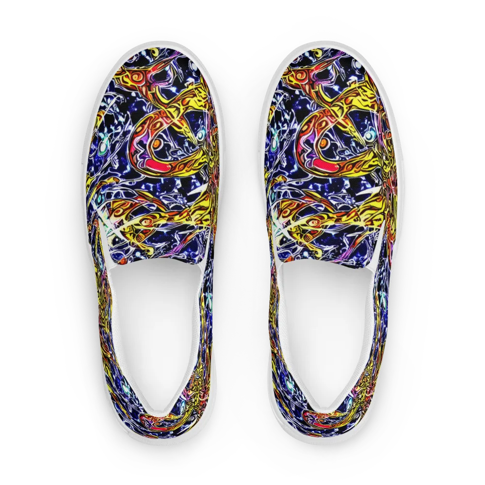 Blue Fire Orbit on Women's Slip-On Canvas Shoes — Front