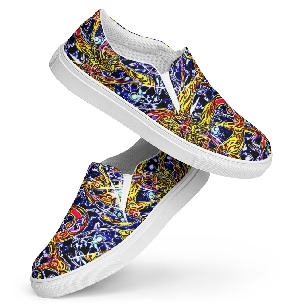 Blue Fire Orbit on Women's Slip-On Canvas Shoes — Front